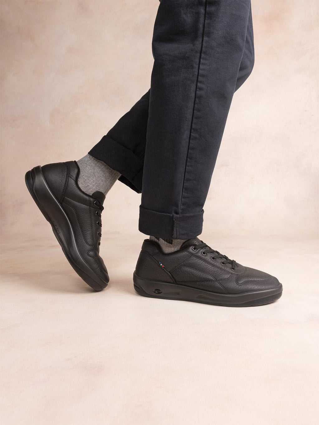 Baskets Homme Confort Dessus Cuir Noir - 1