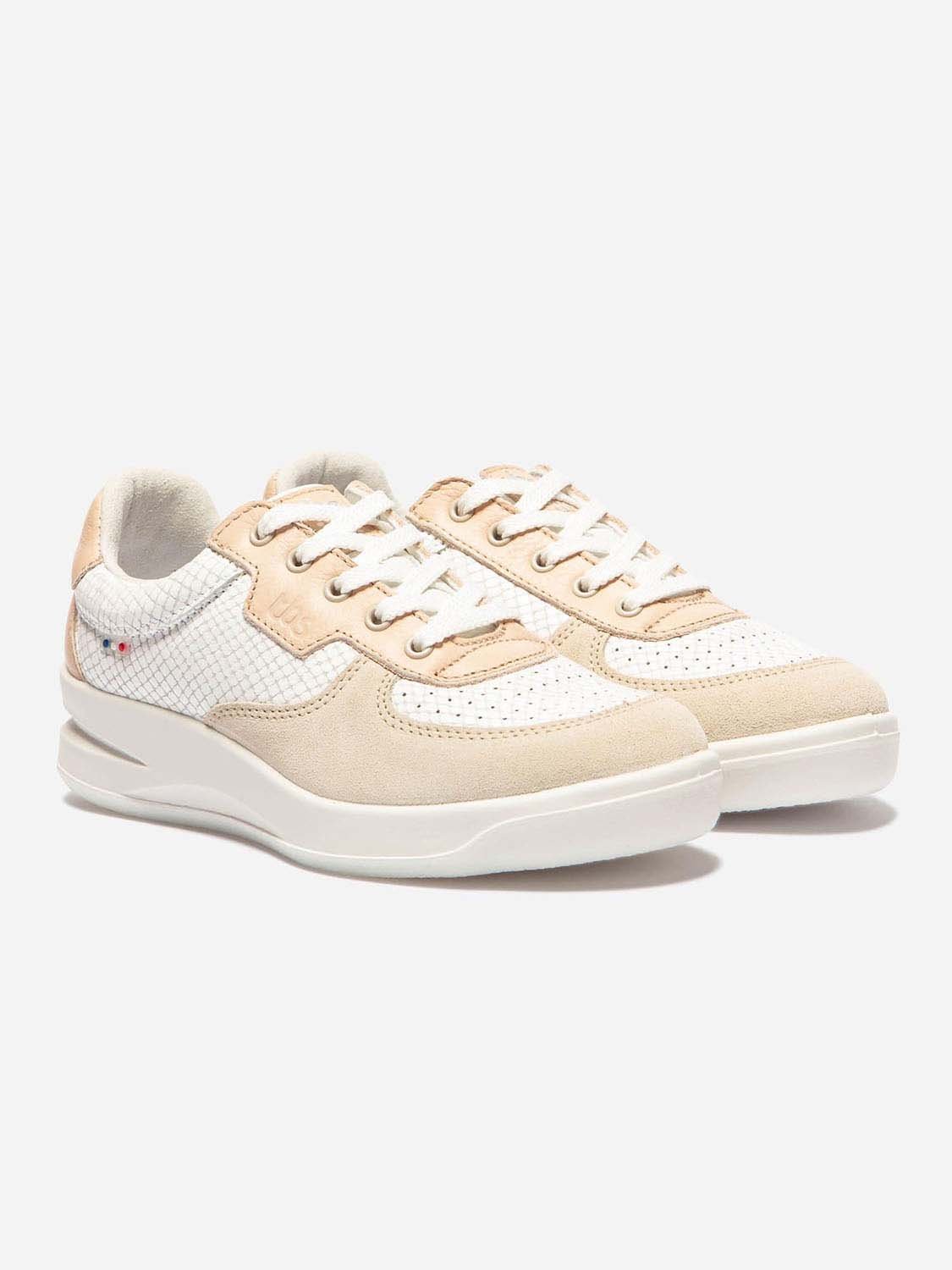 Baskets Femme Dessus Cuir Fabriquées en France Blanc et Beige - 8