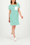 Robe Femme Coton Marinière Blanc et Vert - 1