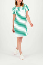 Robe Femme Coton Marinière Blanc et Vert - 1