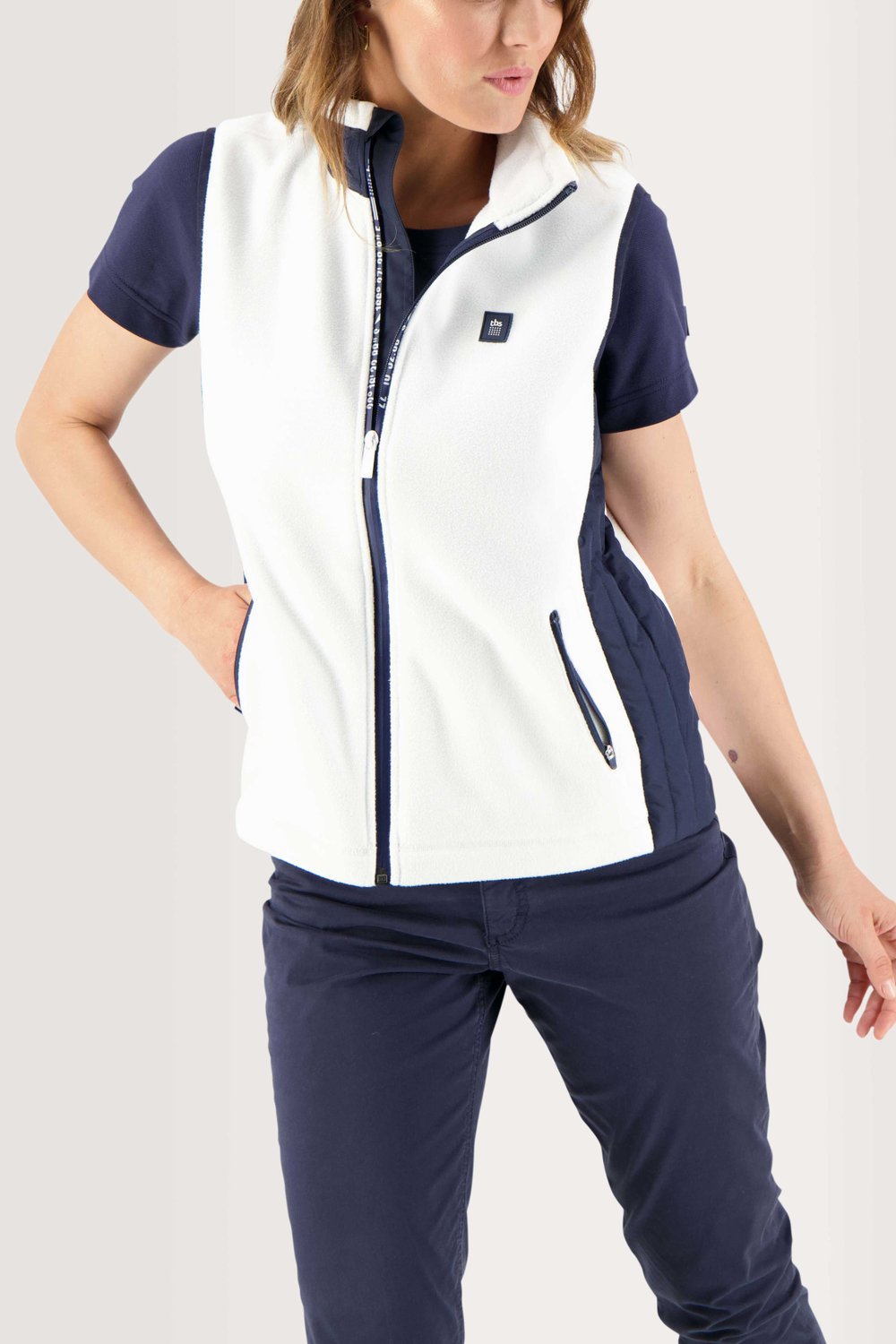 Polaire Femme Sans Manches Blanc et Marine - 1