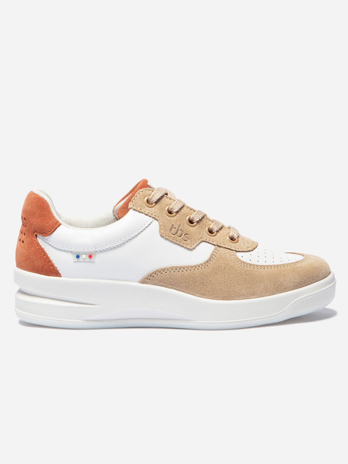 Baskets Femme Dessus Cuir Fabriquées en France Blanc et Beige - 9