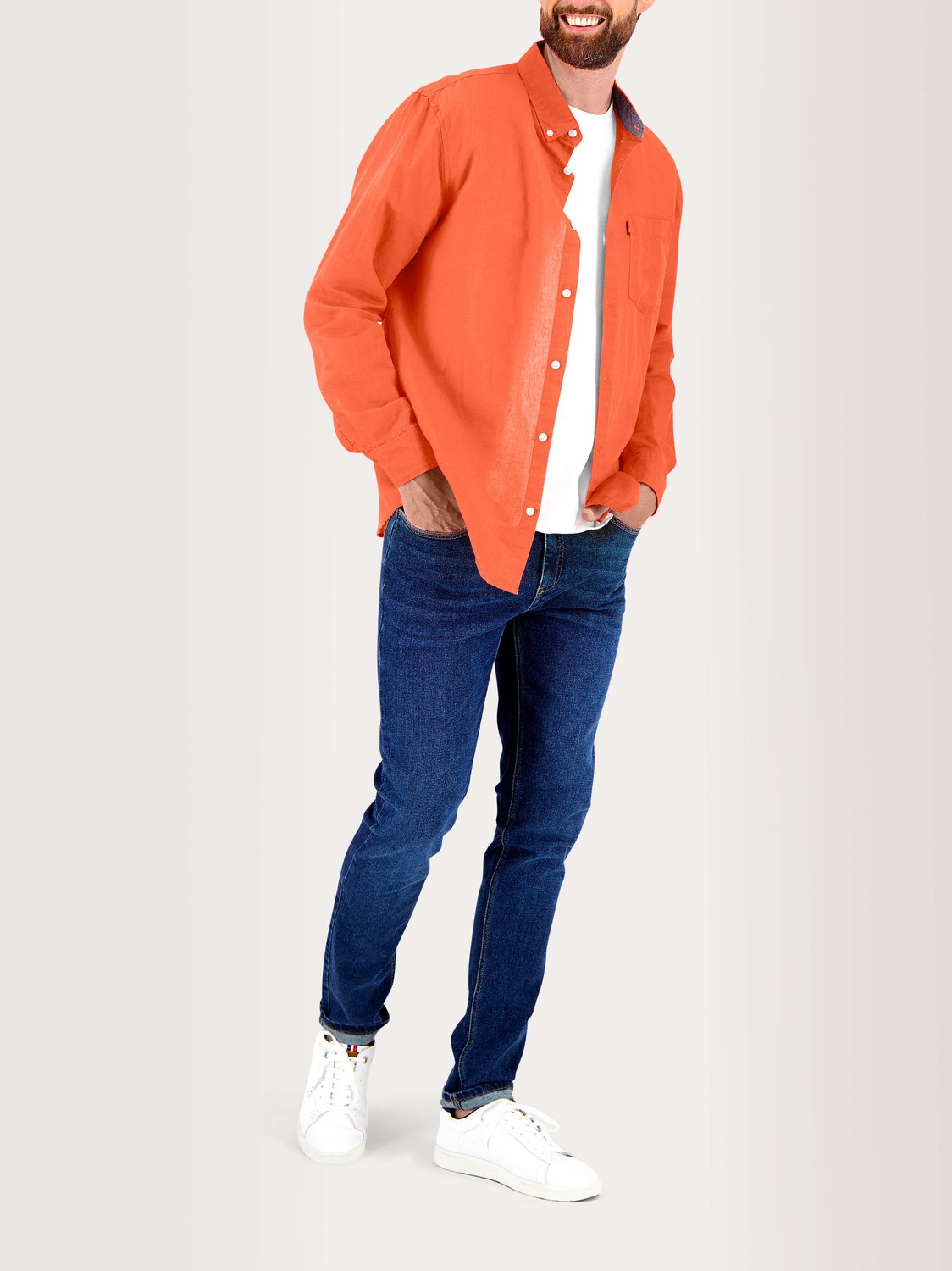 Chemise Homme Manches Longues Lin/Coton Jaune - 7