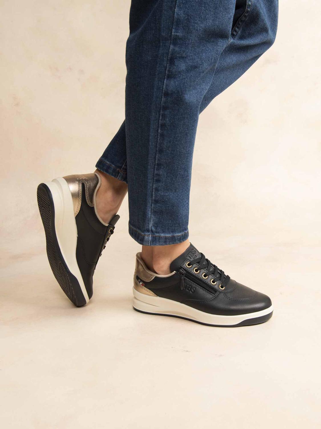 Baskets Femme Fabriquées en France Zippées Dessus Cuir Champagne - 11