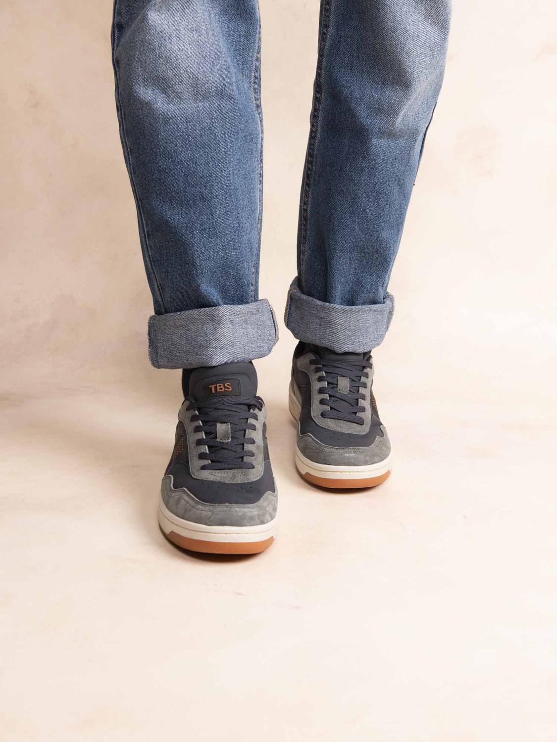 Tennis Homme Doublée Textile Cuir Marine et Gris ALMERIO - 1