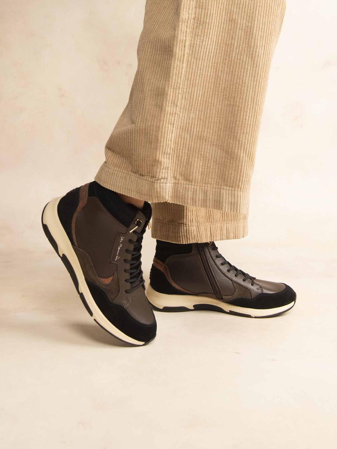Baskets Mi-Montantes Femme Cuir Chocolat et Noir JUNIMID - 1