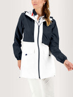 Coupe-Vent Femme Imperméable Coupe Longue Marine et Blanc - 1