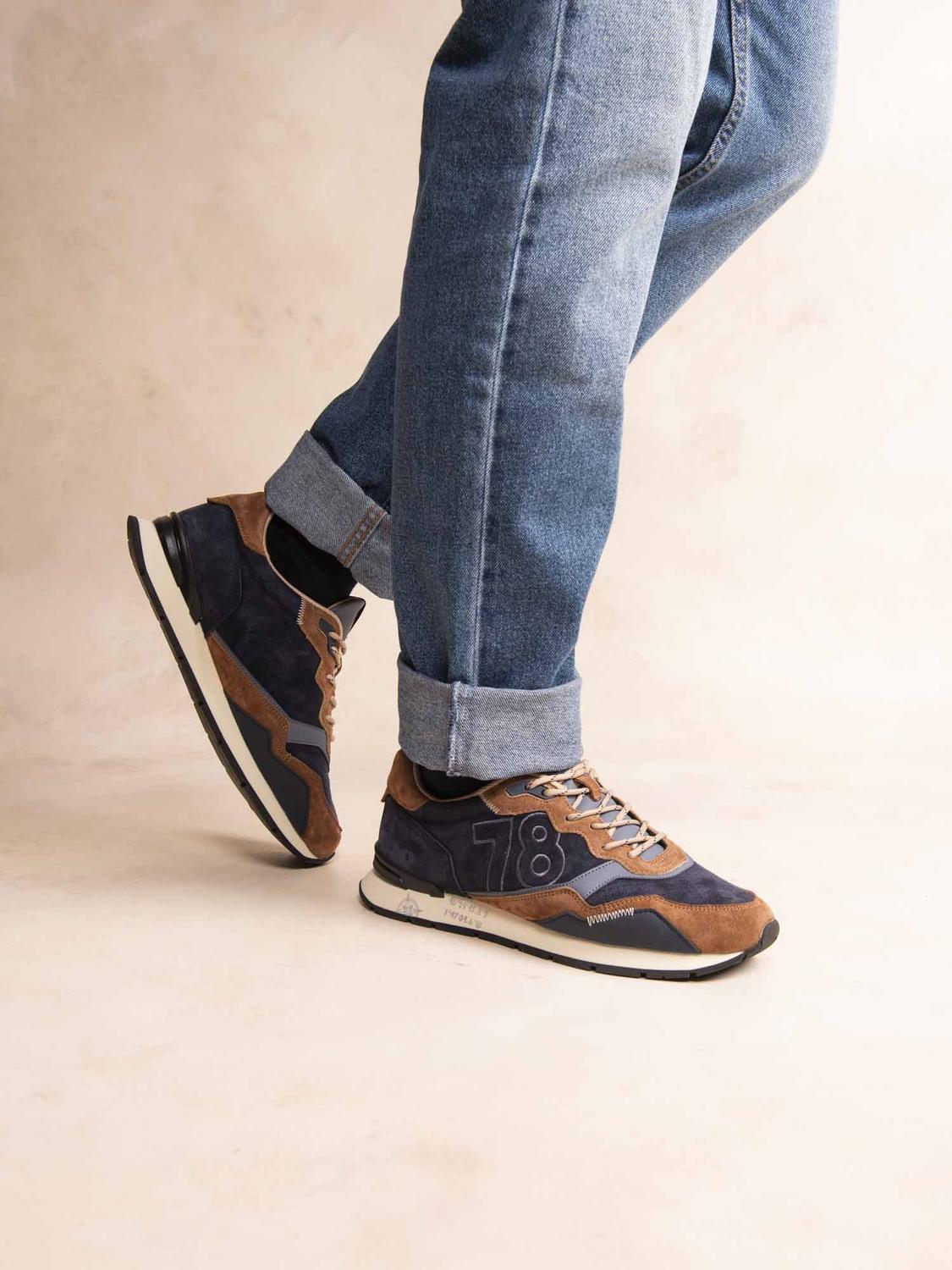 Running Homme Cuir velours Navy et Marron DINBOAT - 2