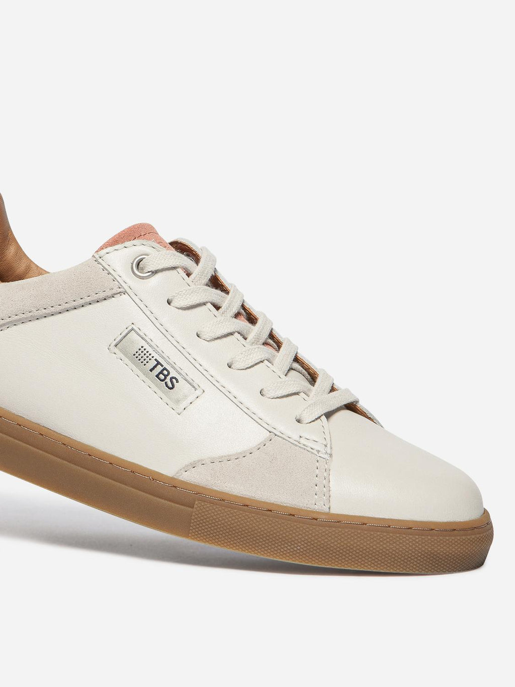Baskets Cuir Femme Fabriquées en France Off-White et Acajou et Nude MAULINE - 4