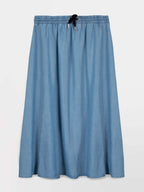 Jupe Midi Femme Ceinture Elastiquée Bleu - 2