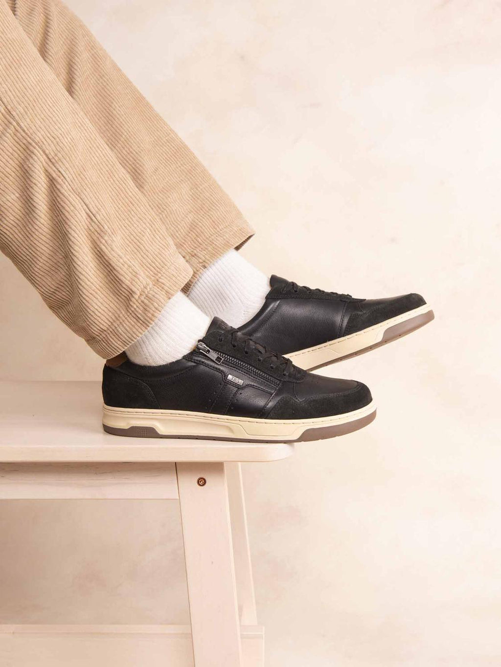 Tennis Homme Doublée Cuir Noir et Camel THEOZIP - 1