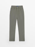Pantalon Femme Coton Stretch Kaki - 1