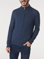 Gilet Homme Zippé Laine Coton Bleu - 1