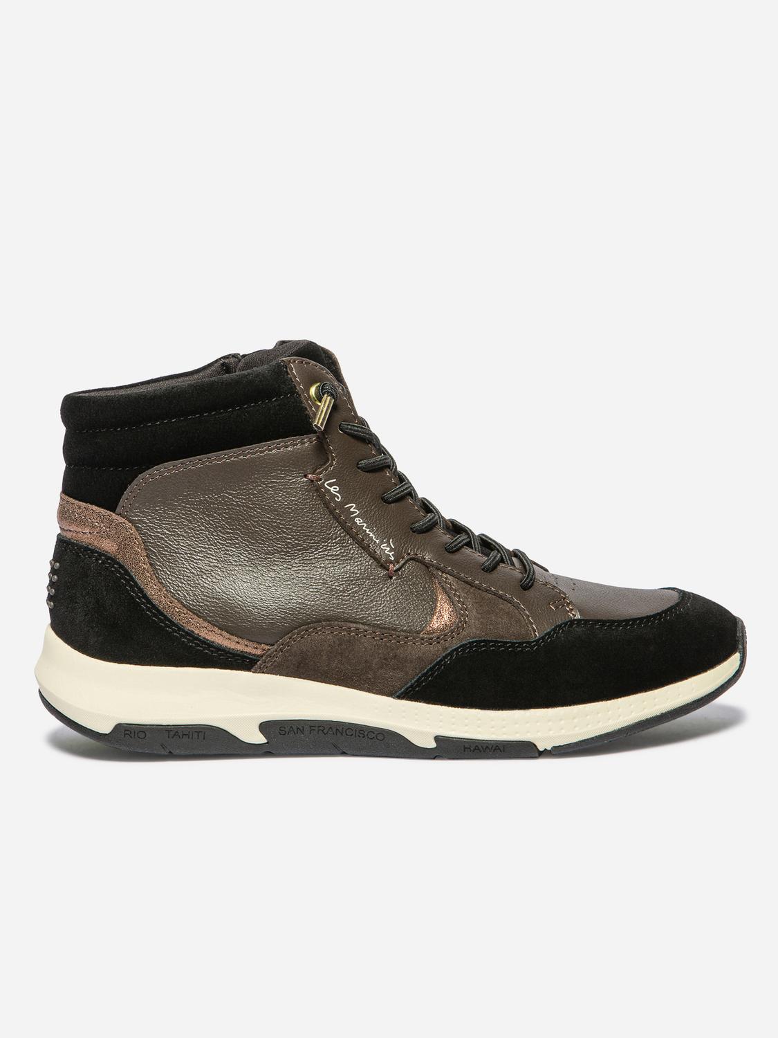 Baskets Mi-Montantes Femme Cuir Chocolat et Noir JUNIMID - 2